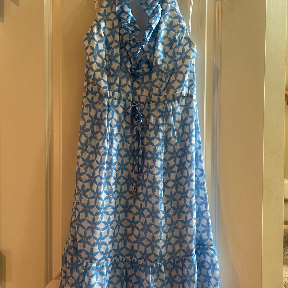 Blue and White Geometric Pattern Dress